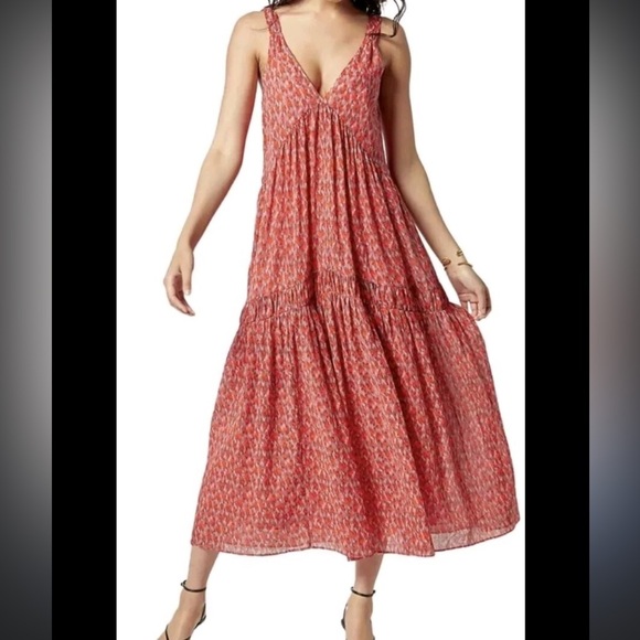 Nwt Joie Bondi Tiered Maxi Dress Red Pink Tea Rose Sleeveless V-Neck... - Picture 2 of 4